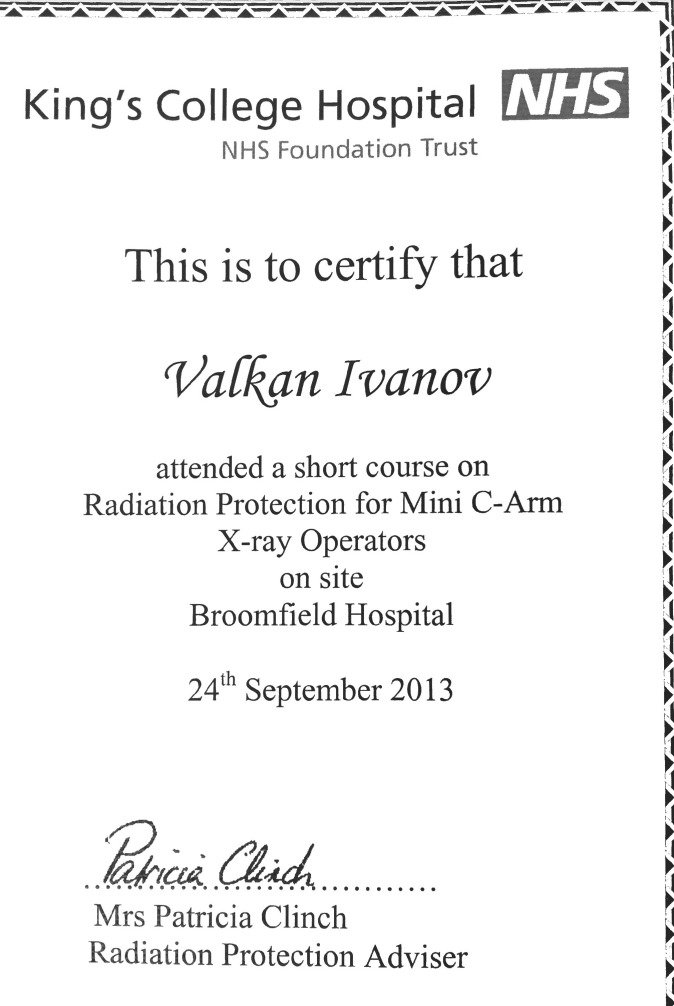 Radiation Protection for Mini C-Arm X-ray Operators King's College Hospital NHS Foundation Trust September 2013 I Broomfield Hospital - Chelmsford, Essex